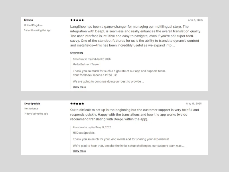 User reviews on translation quality review LangShop